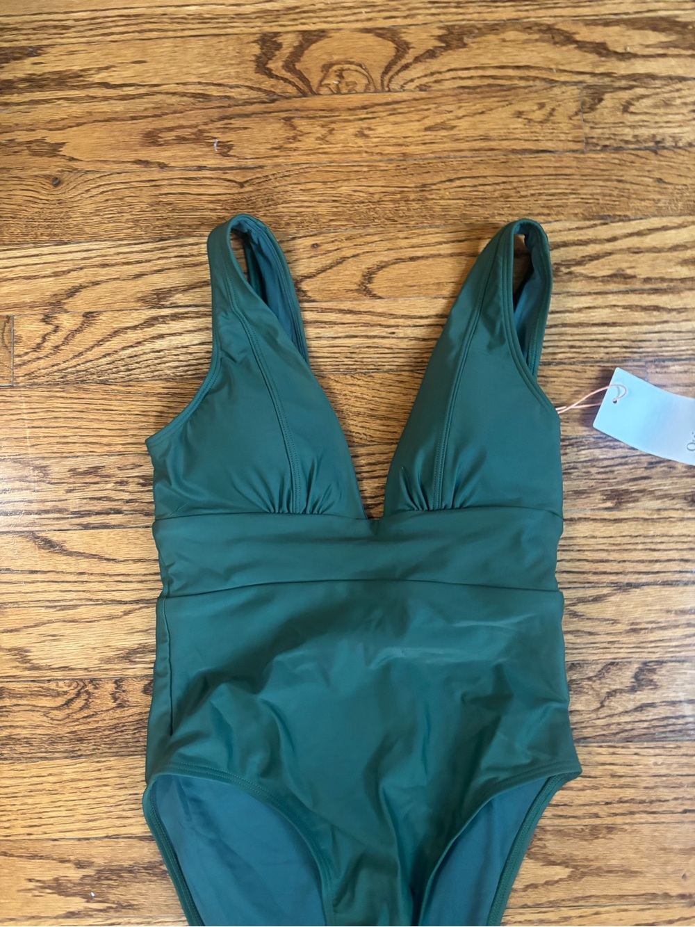 Quince Deep Green V-Neck One-Piece Swimsuit - Picture 3 of 5